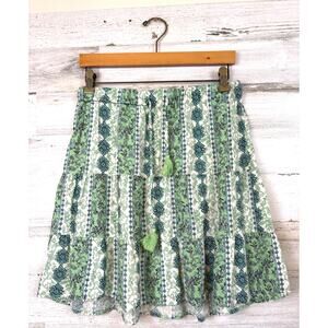J Jill Womens S Petite Green White Riviera Floral Stripe Tiered A Line Skirt